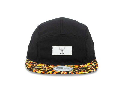 Chicago Bulls New Era NBA Adjustable Cap Hat Black Crown Yellow/Orange/Black Leopard Visor White/Black Logo (5 Panel)