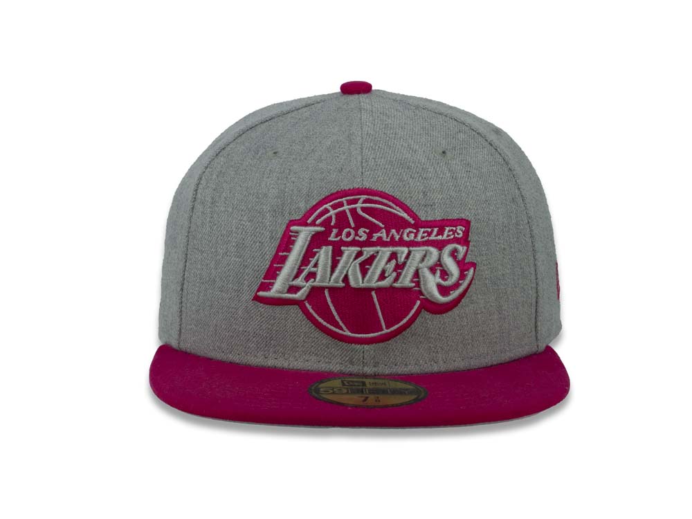 Los Angeles Lakers New Era NBA 59FIFTY 5950 Fitted Heather Cap Hat Gray Crown Magenta Visor Gray/Magenta Logo