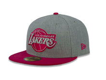 Load image into Gallery viewer, Los Angeles Lakers New Era NBA 59FIFTY 5950 Fitted Heather Cap Hat Gray Crown Magenta Visor Gray/Magenta Logo
