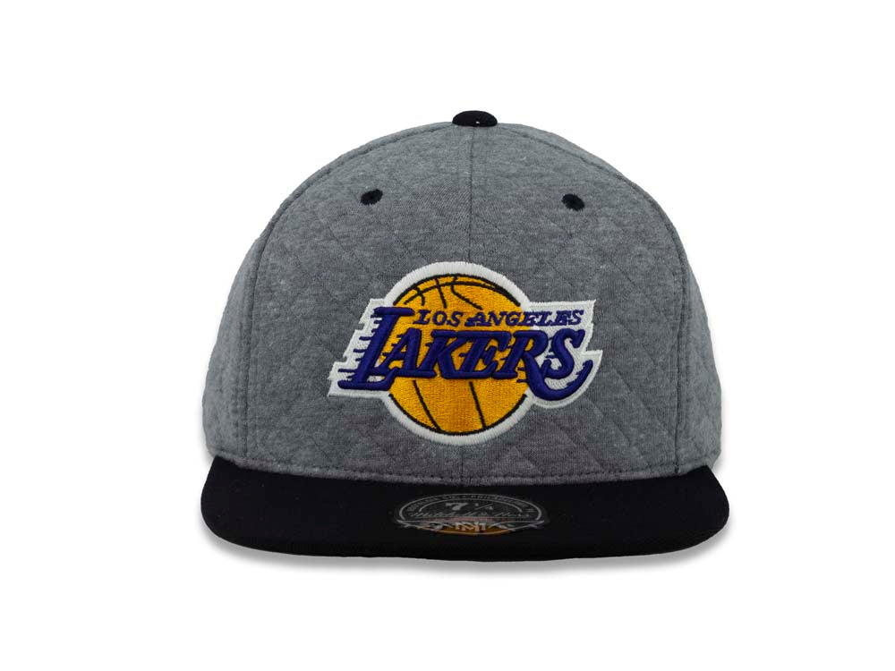 Los Angeles Lakers Mitchell & Ness NBA Fitted Cap Hat Heather Gray Crown Black Visor Team Color Logo