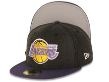 Load image into Gallery viewer, Los Angeles Lakers New Era NBA 59FIFTY 5950 Fitted Heather Cap Hat Black/Gray Crown Purple Visor Team Color Logo
