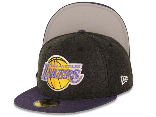 Los Angeles Lakers New Era NBA 59FIFTY 5950 Fitted Heather Cap Hat Black/Gray Crown Purple Visor Team Color Logo