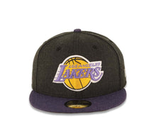 Load image into Gallery viewer, Los Angeles Lakers New Era NBA 59FIFTY 5950 Fitted Heather Cap Hat Black/Gray Crown Purple Visor Team Color Logo
