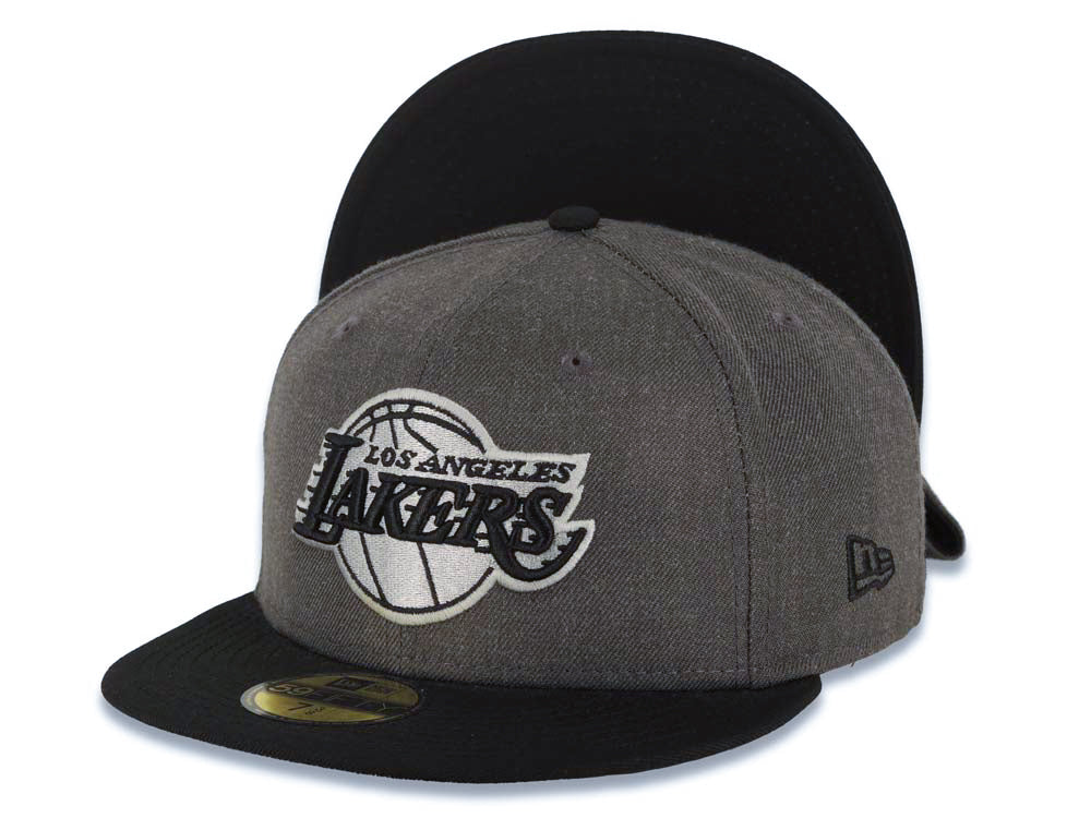 Los Angeles Lakers New Era NBA 59FIFTY 5950 Fitted Cap Hat Heather Dark Gray Crown Black Visor Black/Gray Logo