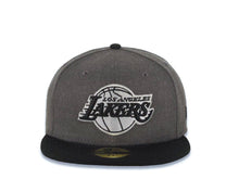 Load image into Gallery viewer, Los Angeles Lakers New Era NBA 59FIFTY 5950 Fitted Cap Hat Heather Dark Gray Crown Black Visor Black/Gray Logo
