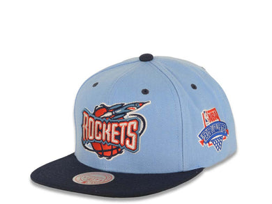 Houston Rockets Mitchell & Ness NBA Snapback Lotto Cap Hat Sky Blue Crown Navy Blue Visor Team Color Logo NBA Draft Side Patch