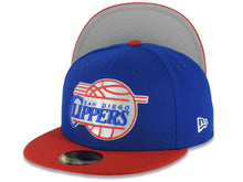 Load image into Gallery viewer, San Diego Clippers New Era NBA 59FIFTY 5950 Fitted Cap Hat Light Royal Blue Crown Red Visor Team Color Logo Gray UV
