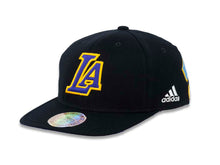 Load image into Gallery viewer, Los Angeles Lakers Adidas NBA Fitted Cap Hat Black Crown/Visor Purple/Yellow 16x LA Logo
