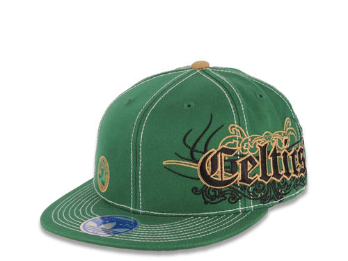 Boston Celtics Addidas NBA Fitted Cap Hat Green Crown/Visor Black/Gold Text Logo