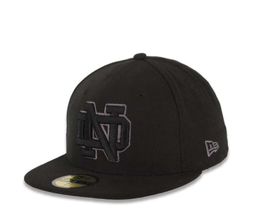 Notre Dame Fighting Irish New Era NCAA 59FIFTY 5950 Fitted Cap Hat Black Crown/Visor Black/Dark Gray Logo