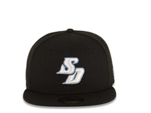Load image into Gallery viewer, University of San Diego Toreros New Era NCAA 59FIFTY 5950 Fitted Cap Hat Black Crown/Visor White/Sky Blue Logo Gray UV
