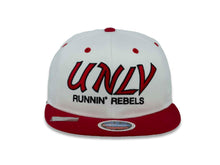 Load image into Gallery viewer, UNLV Rebels NCAA Snapback Cap Hat White Crown Red Visor Team Color Text/Script Logo Running Rebels
