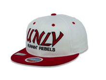 Load image into Gallery viewer, UNLV Rebels NCAA Snapback Cap Hat White Crown Red Visor Team Color Text/Script Logo Running Rebels
