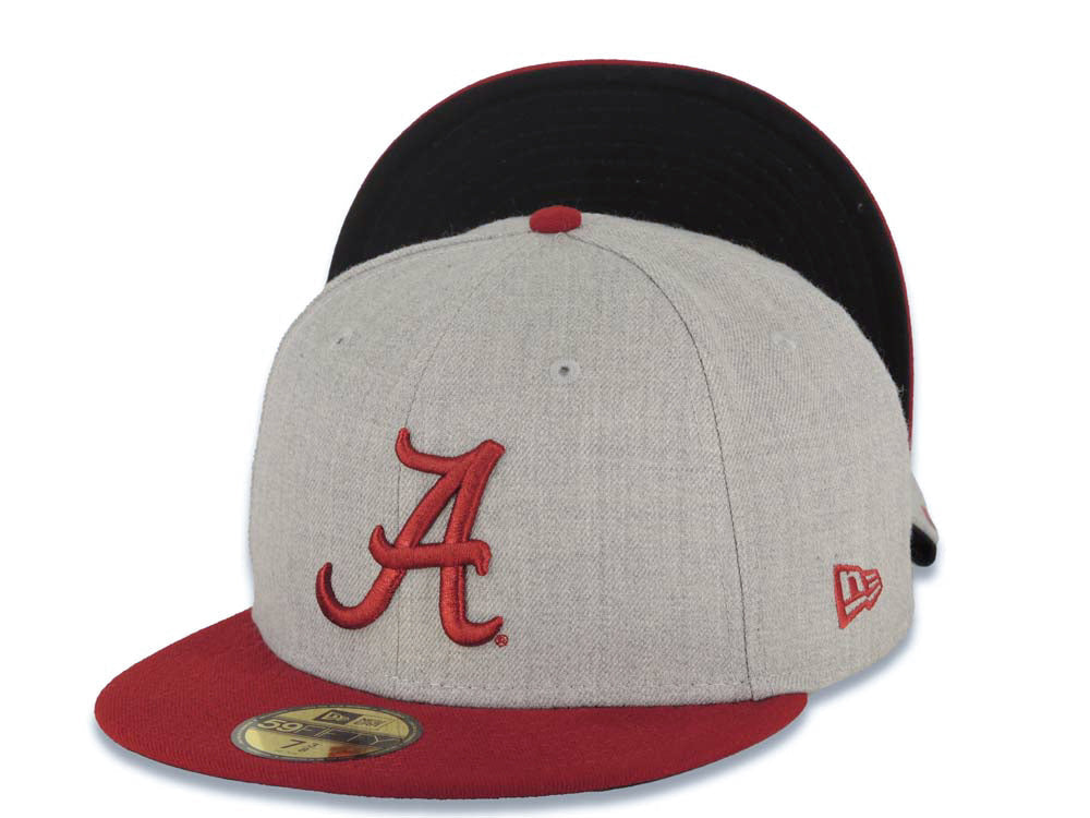 Alabama Crimson Tide New Era NCAA 59FIFTY 5950 Fitted Cap Hat Heather Gray Crown Cardinal Visor Cardinal Logo