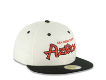 Load image into Gallery viewer, San Diego State Aztecs New Era NCAA 59FIFTY 5950 Fitted Cap Hat Cream Crown Black Visor Red/Black Text/Script Logo Green UV
