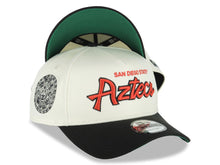 Load image into Gallery viewer, San Diego State Aztecs New Era NCAA  9FORTY 940 Adjustable A-Frame Cap Hat Cream Crown Black Visor Red/Black Text/Script Logo Crest Side Patch Green UV
