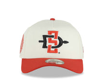 Load image into Gallery viewer, San Diego State Aztecs New Era NCAA 9FORTY 940 Adjustable A-Frame Cap Hat Cream Crown Red Visor Team Color Logo Aztec Calendar Side Patch
