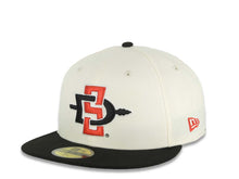 Load image into Gallery viewer, San Diego State Aztecs New Era NCAA 59FIFTY 5950 Fitted Cap Hat Cream Crown Black Visor Black/Red Logo 2023 Final Four Houston Side Patch
