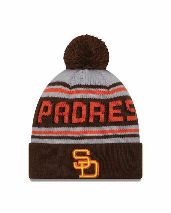 San Diego Padres New Era MLB Cuffed Pom Knit Hat Gray/Brown/Orange Crown/Visor Yellow/Orange Logo