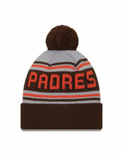 Load image into Gallery viewer, San Diego Padres New Era MLB Cuffed Pom Knit Hat Gray/Brown/Orange Crown/Visor Yellow/Orange Logo
