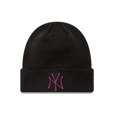 New York Yankees New Era MLB Cuffed Knit Beanie Hat Black Crown/Visor Purple Logo