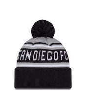 Load image into Gallery viewer, San Diego FC New Era MLS Cuffed Pom Knit Beanie Gray/Navy Blue Crown/Visor White Logo
