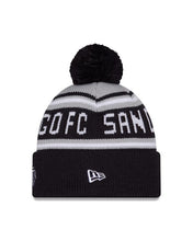 Load image into Gallery viewer, San Diego FC New Era MLS Cuffed Pom Knit Beanie Gray/Navy Blue Crown/Visor White Logo
