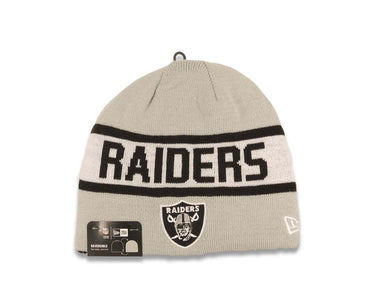 Oakland Raiders New Era NFL Uncuffed Skull Beanie/Knit Hat Gray/Black Crown/Visor Team Color Logo (Reverse)