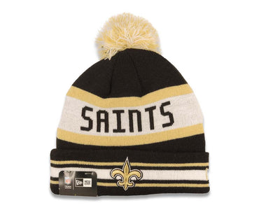 New Orleans Saints New Era NFL Cuffed Pom Jake Beanie/Knit Hat Black/Wheat/White Crown/Visor Team Color Logo