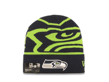 Load image into Gallery viewer, Seattle Seahawks New Era NFL Cuffed Whiz A3 Knit Beanie Hat Green/Black Crown/Visor Team Color Logo
