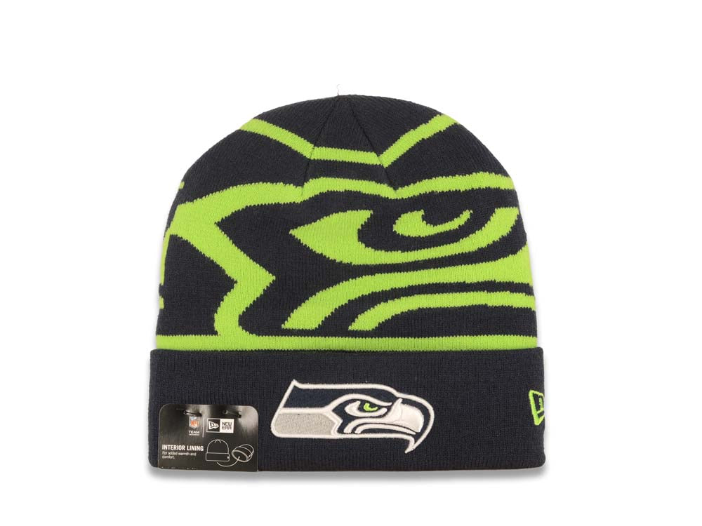 Seattle Seahawks New Era NFL Cuffed Whiz A3 Knit Beanie Hat Green/Black Crown/Visor Team Color Logo