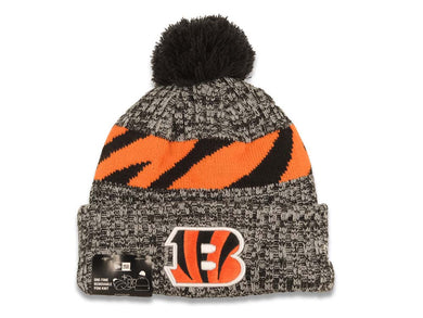 Cincinnati Reds New Era NFL Cuffed Pom Sideline Beanie/Knit Hat Black/Gray/Orange Crown/Visor Team Color Logo