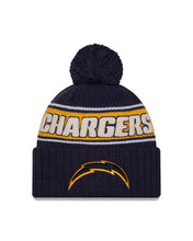 Load image into Gallery viewer, Los Angeles Chargers New Era NFL Cuffed Pom Beanie/Knit Hat Navy Blue/Yellow Crown/Visor Team Color Logo (2024 Sideline)
