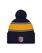 Load image into Gallery viewer, Los Angeles Chargers New Era NFL Cuffed Pom Beanie/Knit Hat Navy Blue/Yellow Crown/Visor Team Color Logo (2024 Sideline)
