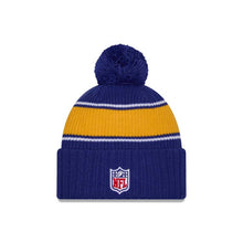 Load image into Gallery viewer, Los Angeles Chargers New Era NFL Cuffed Pom Knit Hat Royal Blue/Yellow Crown/Visor Team Color Logo (2024 Sideline)
