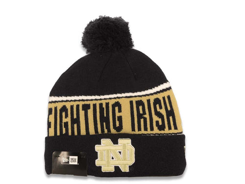 Notre Dame Fighting Irish New Era Cuffed Pom Chant Beanie/Knit Hat Navy Blue/Wheat Crown/Visor Team Color Logo