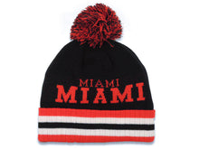 Load image into Gallery viewer, Miami Cuffed Pom CH Stripe Red/Black/White Crown/Visor Team Color Logo
