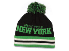 Load image into Gallery viewer, New York Cuffed Pom CH Stripe Beanie/Knit Black/Green/White Crown/Visor Team Color Logo

