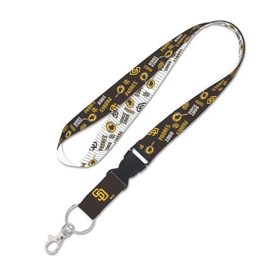 San Diego Padres WinCraft MLB 2-Tone Scattered Logos Lanyard Brown/Yellow/White With Detachable Buckle