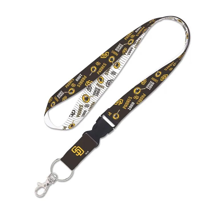San Diego Padres WinCraft MLB 2-Tone Scattered Logos Lanyard Brown/Yellow/White With Detachable Buckle