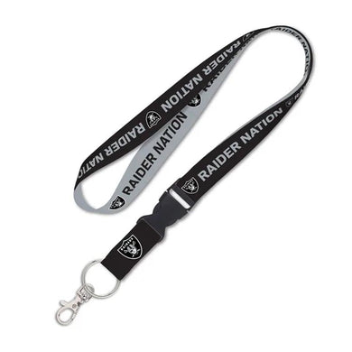 Las Vegas Raiders WinCraft NFL 2-Tone Black/Gray Lanyard With Detachable Buckle