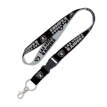 Load image into Gallery viewer, Las Vegas Raiders WinCraft NFL Script/Text Black/Gray Lanyard With Detachable Buckle
