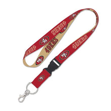 Load image into Gallery viewer, San Francisco 49ers WinCraft NFL Script/Text Maroon/Wheat Lanyard With Detachable Buckle
