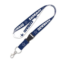 Load image into Gallery viewer, Dallas Cowboys WinCraft NFL Script/Text Navy Blue/White Lanyard With Detachable Buckle
