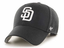 Load image into Gallery viewer, San Diego Padres &#39;47 Brand MLB MVP Adjustable Cap Hat Black Crown/Visor White Logo
