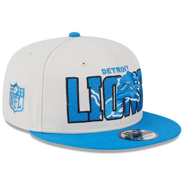 Detroit Lions New Era NFL 9FIFTY 950 Snapback Cap Hat Stone Crown Royal Blue Visor Team Color Logo (2023 Draft On Stage)