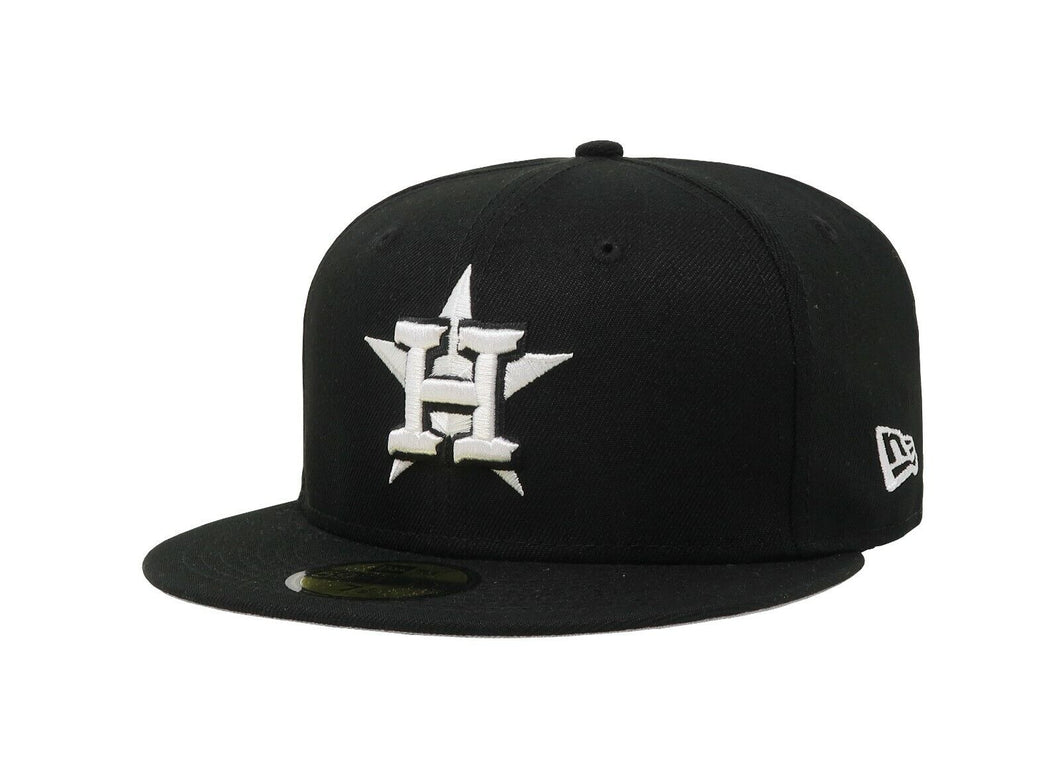 Houston Astros New Era MLB 59FIFTY 5950 Fitted Cap Hat Black Crown/Visor White Logo