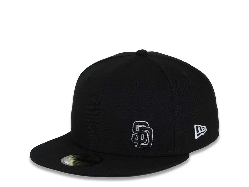 San Diego Padres MLB Fitted Cap Hat Black Crown/Visor Black/White Flawless Logo