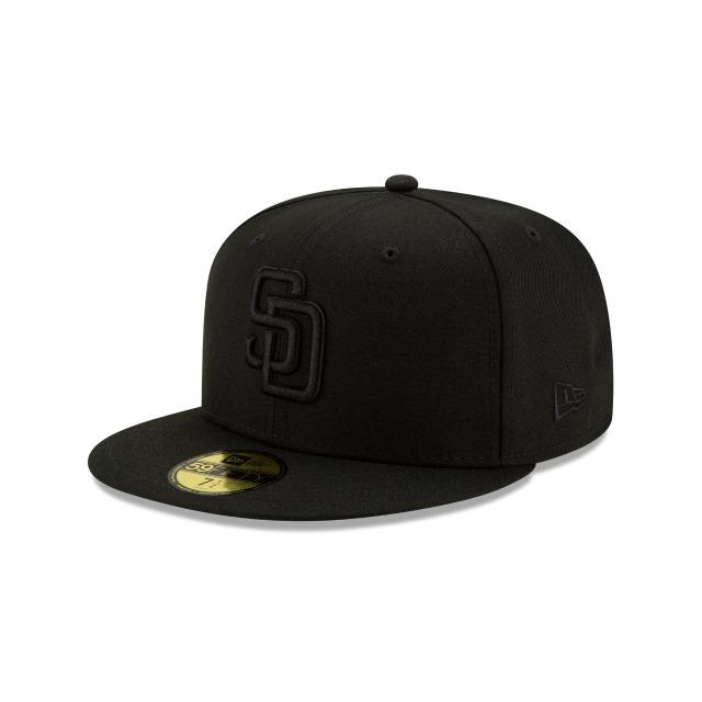 San Diego Padres New Era MLB 59Fifty 5950 Fitted Cap Hat All Black Crown/Visor Black Logo