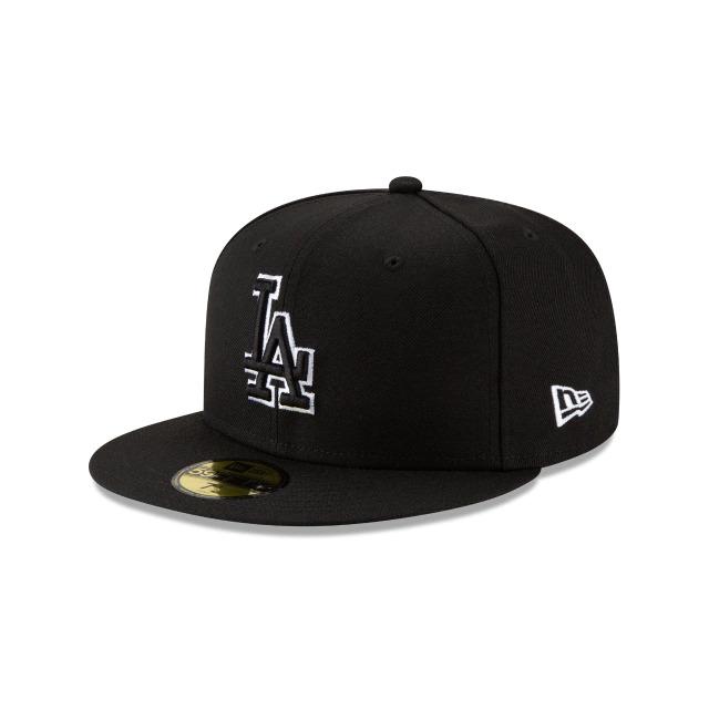 Los Angeles Dodgers New Era MLB 59Fifty 5950 Fitted Cap Hat Black Crown/Visor Black/White Logo